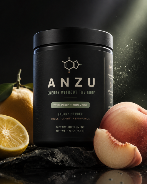 ANZU energy powder tub, White Peach and Yuzu Citrus flavor